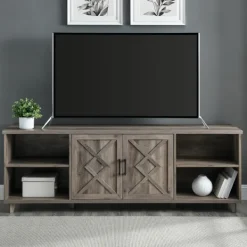 Tv Stands & Media Consoles-Kirkland's Home Wash Wood Helix Open Shelf Tv Stand Gray