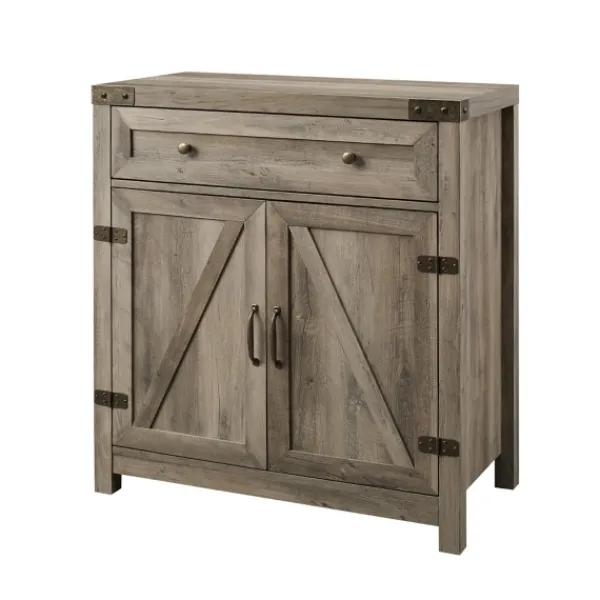 Cabinets & Sideboards-Kirkland's Home Wash Wooden And Metal Barn Door Cabinet Gray