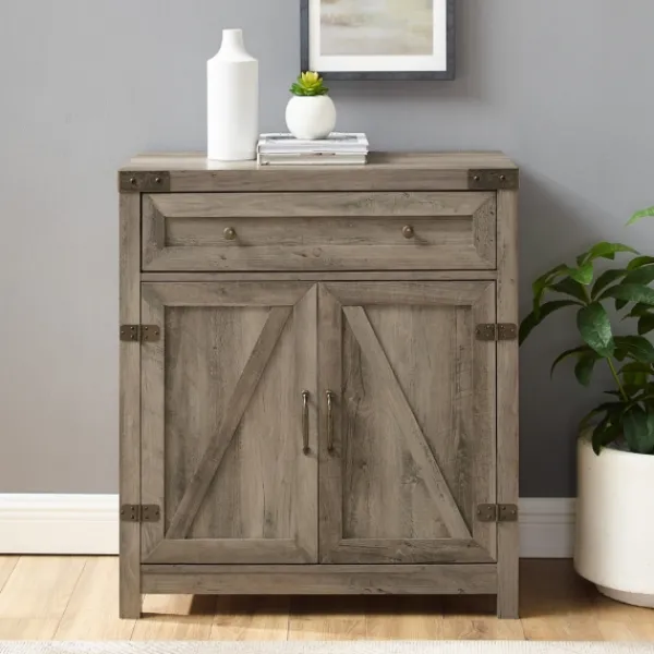 Cabinets & Sideboards-Kirkland's Home Wash Wooden And Metal Barn Door Cabinet Gray