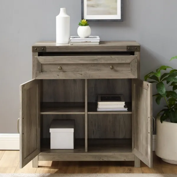 Cabinets & Sideboards-Kirkland's Home Wash Wooden And Metal Barn Door Cabinet Gray