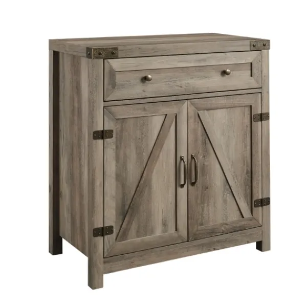 Cabinets & Sideboards-Kirkland's Home Wash Wooden And Metal Barn Door Cabinet Gray