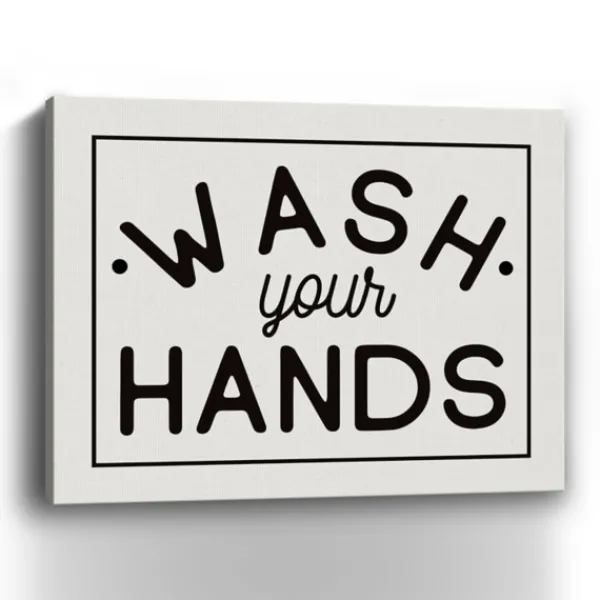 Wall Quotes & Signs-Kirkland's Home Wash Your Hands Giclee Canvas Art Print, 20X16 In. Black/White