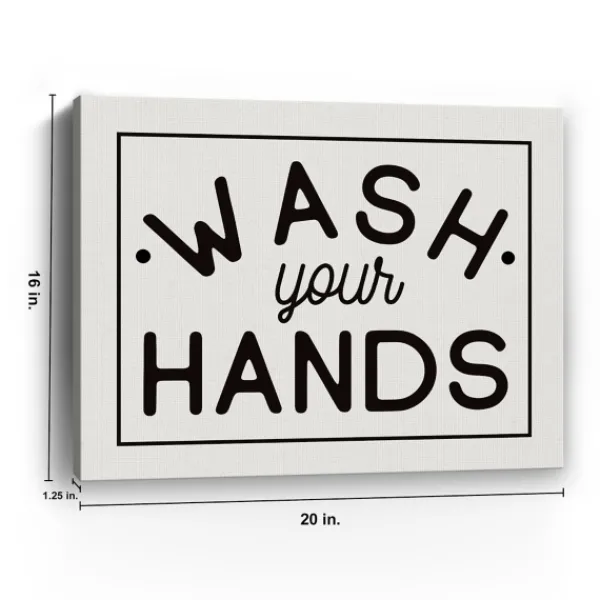 Wall Quotes & Signs-Kirkland's Home Wash Your Hands Giclee Canvas Art Print, 20X16 In. Black/White