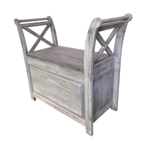 Benches & Ottomans-Kirkland's Home Washed Acacia Wood Storage Bench With Arms Gray/White