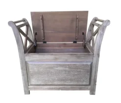 Benches & Ottomans-Kirkland's Home Washed Acacia Wood Storage Bench With Arms Gray/White
