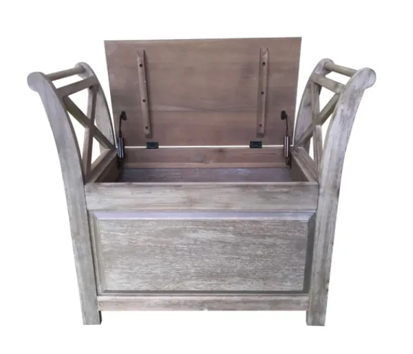 Benches & Ottomans-Kirkland's Home Washed Acacia Wood Storage Bench With Arms Gray/White