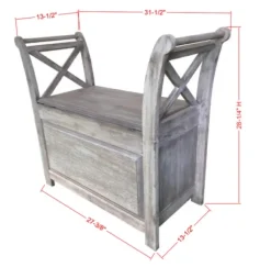 Benches & Ottomans-Kirkland's Home Washed Acacia Wood Storage Bench With Arms Gray/White