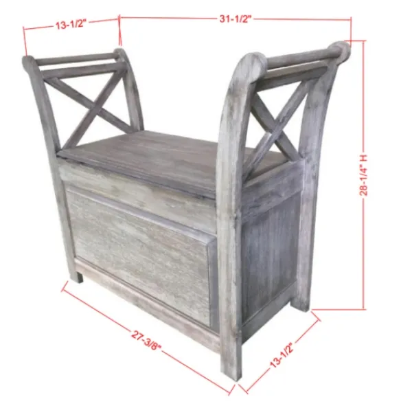 Benches & Ottomans-Kirkland's Home Washed Acacia Wood Storage Bench With Arms Gray/White