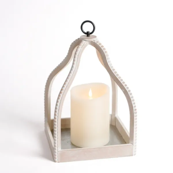 Lanterns-Kirkland's Home Washed Beaded Open Lantern, 16 In. White