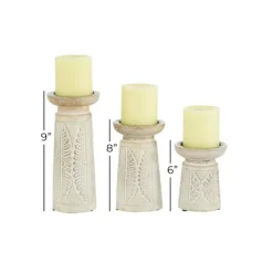 Candle Holders-Kirkland's Home Washed Carved Wood Candle Holders, Set Of 3 White