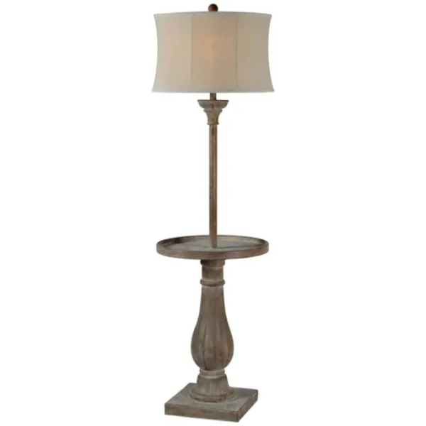 Floor Lamps-Kirkland's Home Washed Driftwood Floor Lamp With Tray Table Ivory