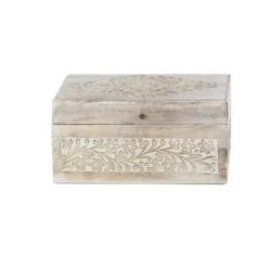 Baskets & Boxes-Kirkland's Home Washed Floral Carved Wood Boxes, Set Of 3 White