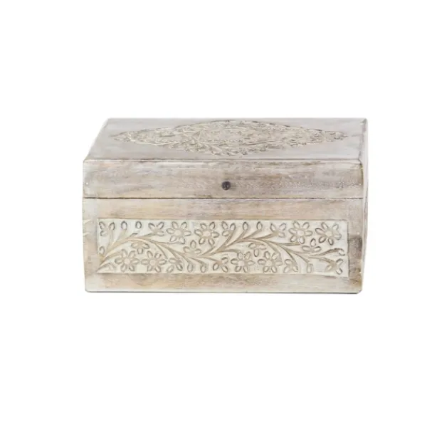 Baskets & Boxes-Kirkland's Home Washed Floral Carved Wood Boxes, Set Of 3 White