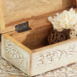 Baskets & Boxes-Kirkland's Home Washed Floral Carved Wood Boxes, Set Of 3 White