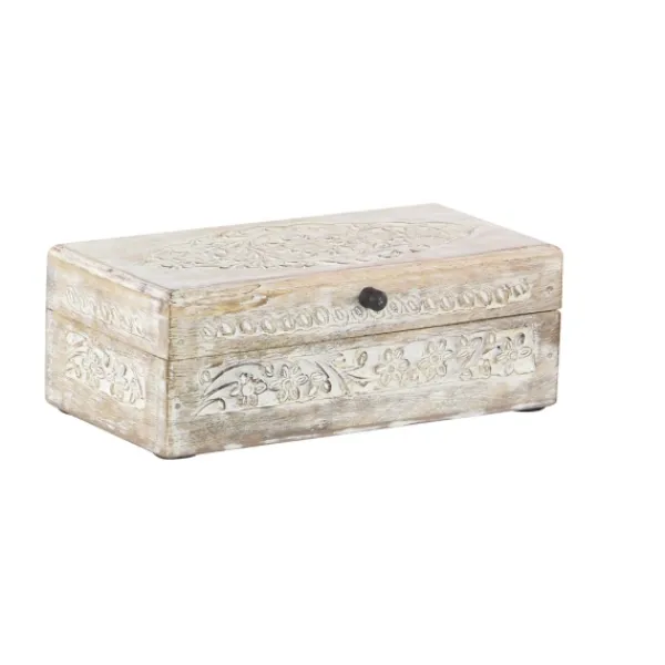 Baskets & Boxes-Kirkland's Home Washed Floral Carved Wood Boxes, Set Of 3 White