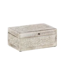 Baskets & Boxes-Kirkland's Home Washed Floral Carved Wood Boxes, Set Of 3 White