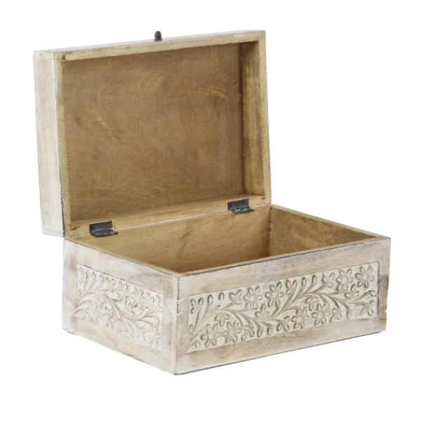 Baskets & Boxes-Kirkland's Home Washed Floral Carved Wood Boxes, Set Of 3 White