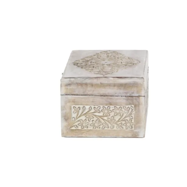 Baskets & Boxes-Kirkland's Home Washed Floral Carved Wood Boxes, Set Of 3 White