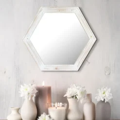 Decorative Mirrors-Kirkland's Home Washed Hexagon Frame Mirror White