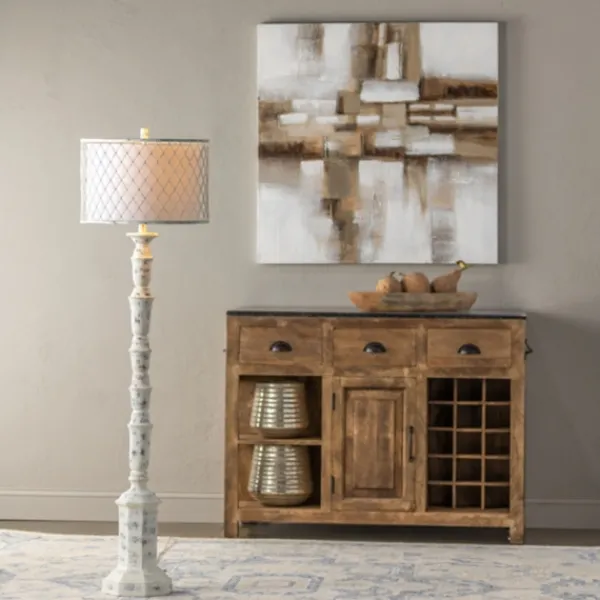 Floor Lamps-Kirkland's Home Washed Resin Encased Shade Floor Lamp White