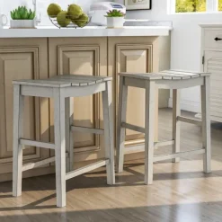Bar Stools & Counter Height Stools-Kirkland's Home Washed Saddle Seat Counter Stools, Set Of 2 White
