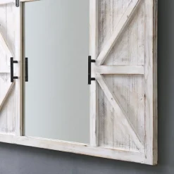 Decorative Mirrors-Kirkland's Home Washed Sliding Barn Door Wall Mirror White