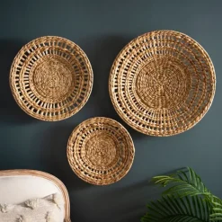 Wall Plaques-Kirkland's Home Water Hyacinth Basket Wall Plaques, Set Of 3 Tan