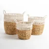 Baskets & Boxes-Kirkland's Home Water Hyacinth Color Block Baskets, Set Of 3 Tan/White