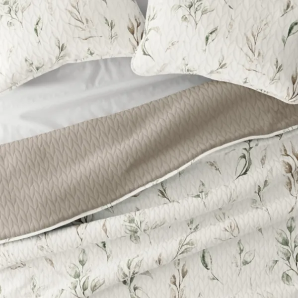Quilts-Kirkland's Home Watercolor Leaves Reversible 3-Pc. King Quilt Set White/Green/Tan