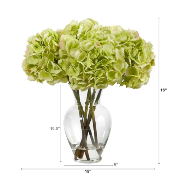 Arrangements & Greenery-Kirkland's Home Watered Hydrangea Bouquet In Round Glass Vase Green