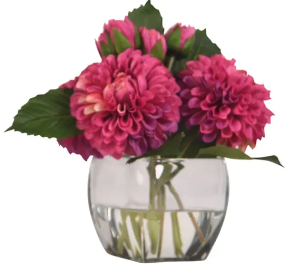 Arrangements & Greenery-Kirkland's Home Watered Magenta Dahlia Bouquet In Glass Vase Pink/Green