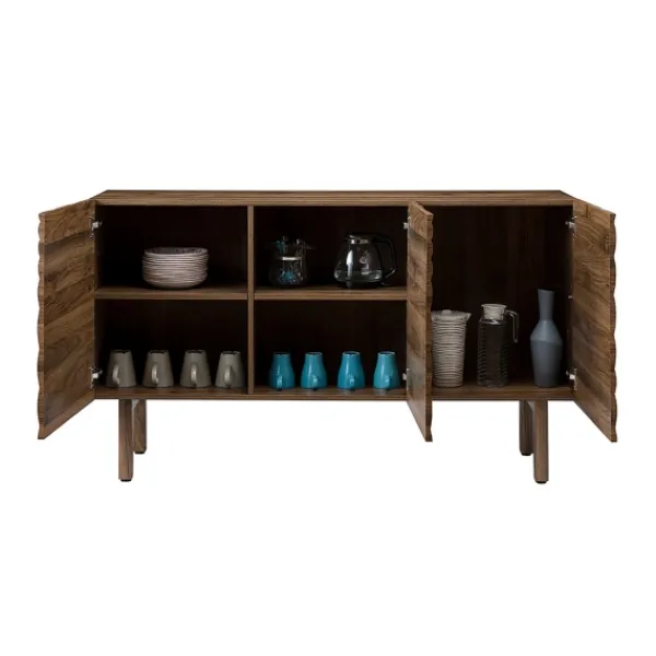 Cabinets & Sideboards-Kirkland's Home Wavy Wood 3-Door Sideboard Cabinet Brown