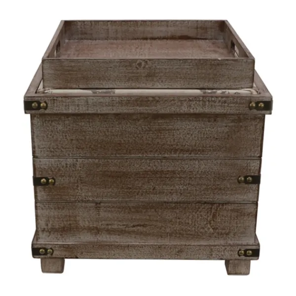 Benches & Ottomans-Kirkland's Home Weathered Square Seashell Storage Ottoman Tan/Blue