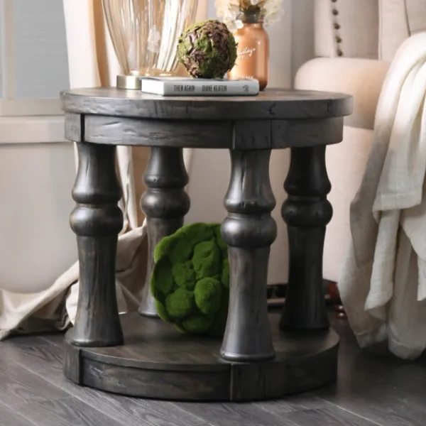 Accent & End Tables-Kirkland's Home Weathered Wood Open Column Accent Table Gray