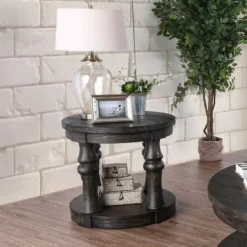 Accent & End Tables-Kirkland's Home Weathered Wood Open Column Accent Table Gray