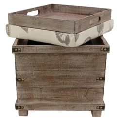 Benches & Ottomans-Kirkland's Home Weathered Wood Seashell Storage Ottoman Brownb/Tan