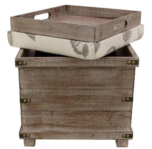 Benches & Ottomans-Kirkland's Home Weathered Wood Seashell Storage Ottoman Brownb/Tan