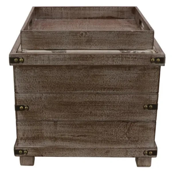 Benches & Ottomans-Kirkland's Home Weathered Wood Seashell Storage Ottoman Brownb/Tan