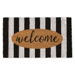 Doormats-Kirkland's Home Welcome Cabana Stripe Coir Doormat Tan/Black/White