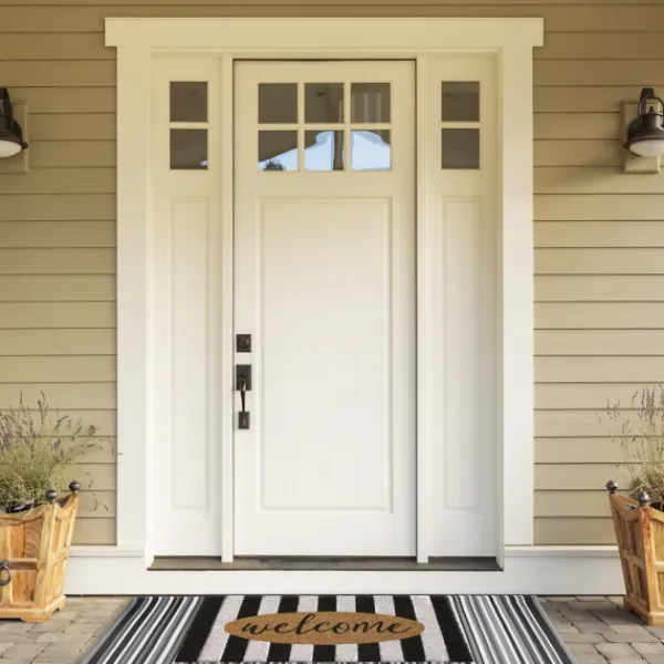 Doormats-Kirkland's Home Welcome Cabana Stripe Coir Doormat Tan/Black/White