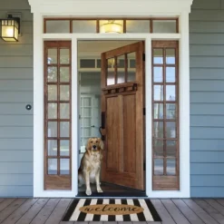 Doormats-Kirkland's Home Welcome Cabana Stripe Coir Doormat Tan/Black/White