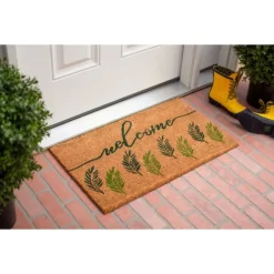 Doormats-Kirkland's Home Welcome Fern Doormat Tan/Black/Green
