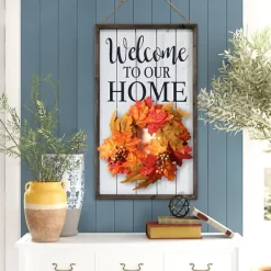 Wall Quotes & Signs-Kirkland's Home Welcome Interchangeable Wreath Wall Plaque White/Black