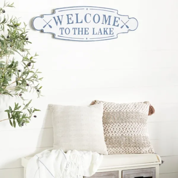 Wall Quotes & Signs-Kirkland's Home Welcome To The Lake Metal Wall Plaque White/Blue