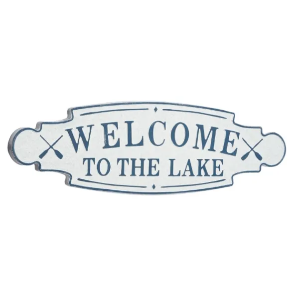 Wall Quotes & Signs-Kirkland's Home Welcome To The Lake Metal Wall Plaque White/Blue