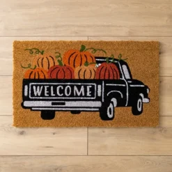 Doormats-Kirkland's Home Welcome Truck With Pumpkins Doormat Tan/Black/Orange