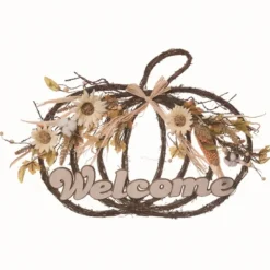 Wreaths-Kirkland's Home Welcome White Pumpkin Floral Wreath Brown/Ivory