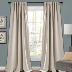 Curtains & Drapes-Kirkland's Home Wheat Back Tab Blackout Curtain Panel Set, 84 In. Tan