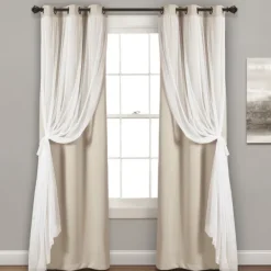 Curtains & Drapes-Kirkland's Home Wheat Curtain Panel Set With Overlay, 108 In. Ivory