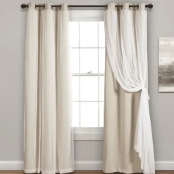 Curtains & Drapes-Kirkland's Home Wheat Curtain Panel Set With Overlay, 120 In. Ivory